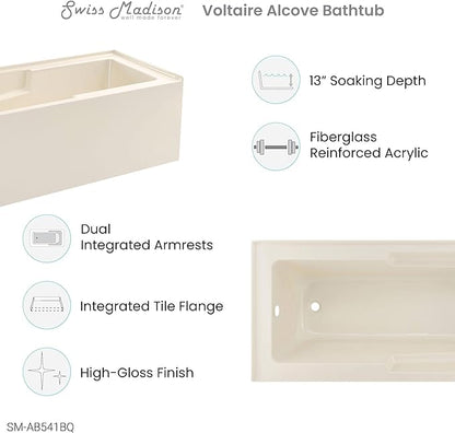 Voltaire 60" x 30" Left-Hand Drain Alcove Bathtub with Apron in Bisque