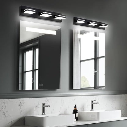 OKELI Bathroom Light Fixtures Black Modern 3-Lights Vanity Light Over Mirror LED Dimmable 350° Adjustable Lamp Head 24W 6000K Cool White ETL Listed 24 Inch