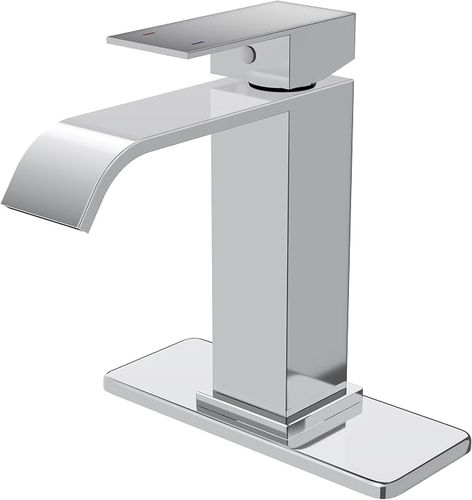 Chrome Bathroom Faucets Evolvegoods Modern Waterfall Bathroom Faucet | Single Handle 1 or 3 Hole Bathroom Sink Faucet RV Mixer Tap Vanity Faucet with Deck Plate Pop-up Drain and Supply Lines