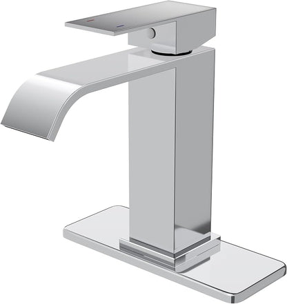 Chrome Bathroom Faucets Evolvegoods Modern Waterfall Bathroom Faucet | Single Handle 1 or 3 Hole Bathroom Sink Faucet RV Mixer Tap Vanity Faucet with Deck Plate Pop-up Drain and Supply Lines