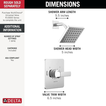 Delta Velum 14 Series Shower Faucet Set, Chrome Shower Head and Handle Set, Valve Trim Kit, Chrome T14237 (Valve Not Included)