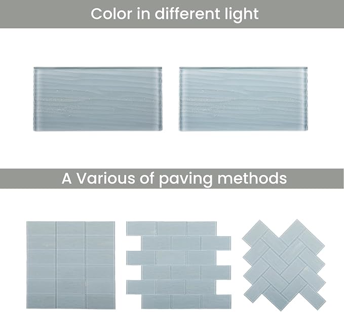 Glass Subway Tiles, 3 x 6 Inch, Gray Glass Tiles for Backsplash, Bathroom Shower Wall, Pack of 32 Pieces