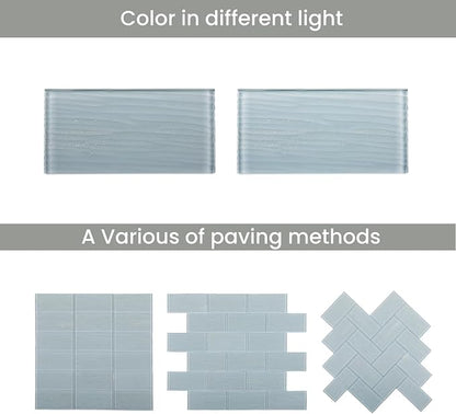 Glass Subway Tiles, 3 x 6 Inch, Gray Glass Tiles for Backsplash, Bathroom Shower Wall, Pack of 32 Pieces
