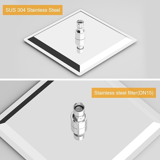 10 Inch Rain Shower Head High Pressure Rainfall Shower Head Chrome | Square Rain Bathroom Showerhead, High Flow, Large Stainless Steel, Ceiling Mounted, Wall Mounted, Waterfall Full Body
