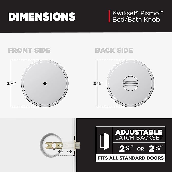 Kwikset Pismo Interior Privacy Door Knob with Lock, Door Handle for Bathroom and Bedroom, Polished Chrome Keyless Turn Lock Doorknob (Pack of 10)