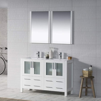 Blossom 48 Inch Solid Wood Double Sink Bathroom Vanity with Ceramic Top | Luxury Freestanding Master Bath Cabinet | 5-Layer Moisture-Resistant Finish | Soft-Close Drawers, Glossy White