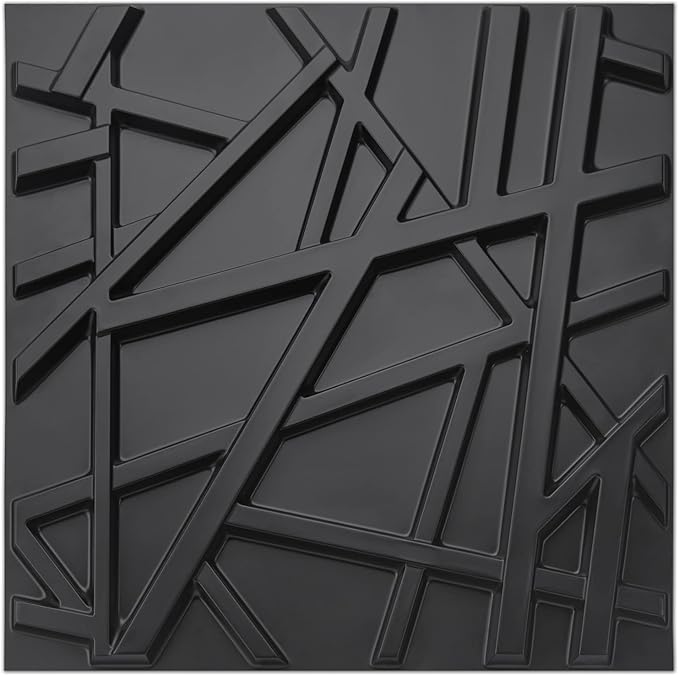 Art3d 19.7" x 19.7" (Pack of 12) Wall Panel Stripes, Black