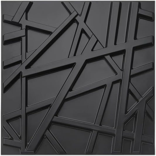 Art3d 19.7" x 19.7" (Pack of 12) Wall Panel Stripes, Black