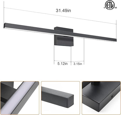 VOLISUN Modern Bathroom Vanity Light 31.5 inch, 18W Dimmable 5CCT Led Bathroom Light Fixture Over Mirror, Black Bar Vanity Light for Bathrooms Mirror Cabinets Bedroom-ETL Certificated