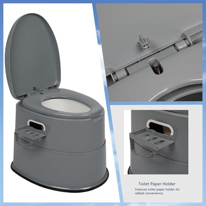 Convenient Grey Portable Toilet,Outdoor Indoor porta potty | Removable Inner Bucket, Removable Toilet Paper Holder, Simple Install Design,Portability for Camping, RV, Travel,Beach,Boat