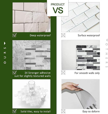 STICKGOO Thicker Design Peel and Stick Tile Backsplash, 12”×12”Stick on Backsplash for Kitchen, Self Adhesive Tile Stickers for Kitchen Backsplash and Bathroom(10 Sheets, Gray)