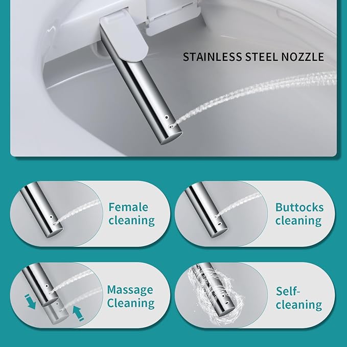 KERDE 08 Smart Electric Bidet Toilet Seat with Warm Air Dryer Heated Adjustable Warm Water Seat Temperature Self-Cleaning Nozzle Easy Installation for Most Toilets Elongated (Armrest-Control Model)