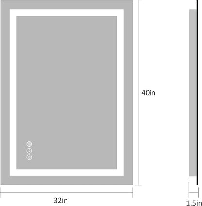 LED Bathroom Mirror 40"X32" with Front Light and Backlit | Stepless Dimmable, Anti-Fog, Shatter-Proof, HD Reflection, Memory, 3 Colors Lighting, UL Listed (Horizontal/Vertical)