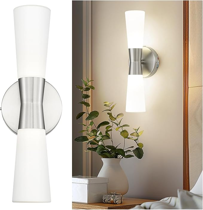 kudos 16 Inch Brushed Nickel Vanity Lights, Milk White Glass, KDVL13-BN | LED, 14W, 1100 Lumens, 3000K, 4000K and 5000K Selectable, Hardwired,for Bathrooms and Bedrooms