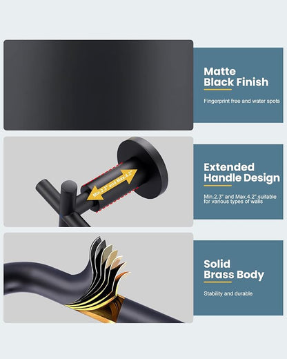 Wall Mount Tub Filler Matte Black, ARCORA Bathtub Faucet Long Spout Reach, 2 Cross Handles Wall Mounted Tub Faucet with Brass Rough in Valve Included