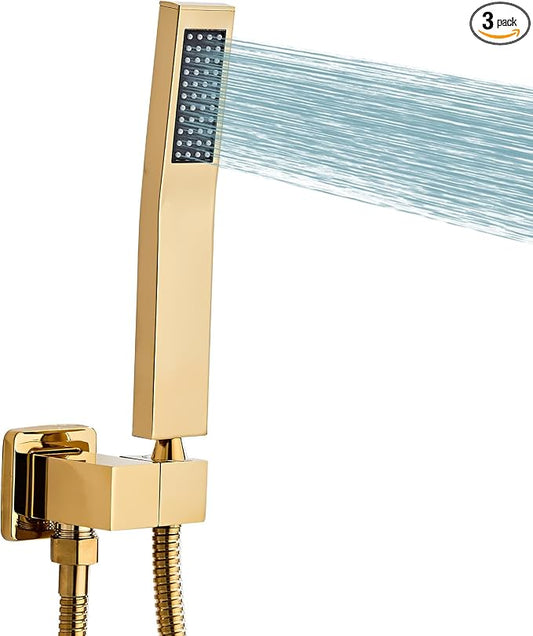 old square hand shower head, handheld shower head with hose,brass High pressure flushing With adjustable water supply elbow Wall-mounted connector Shower bracket and hose set