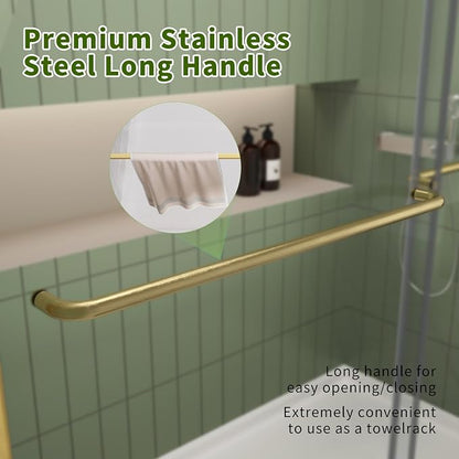 ACE DECOR Double Sliding Shower Door, 56-60" W x 70" H, Brushed Gold Finish | Bypass Semi-Frameless Shower Doors, 6mm Clear SGCC Tempered Glass, Easy-Clean Nano Coating&Leak-proof&Reversible Installation
