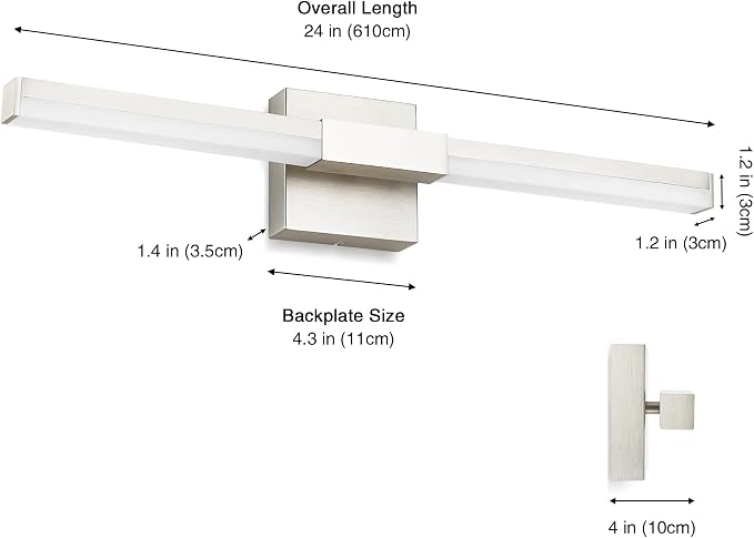 SOLFART Bathroom Lights Over Mirror, 24 Inch Brushed Nickel LED Vanity Light, 5CCT Dimmable, Built-in Dimmer, 4-Way Adjustable, ETL IP44