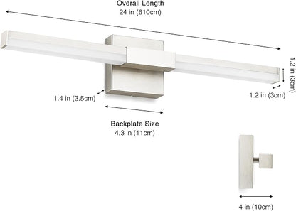 SOLFART Bathroom Lights Over Mirror, 24 Inch Brushed Nickel LED Vanity Light, 5CCT Dimmable, Built-in Dimmer, 4-Way Adjustable, ETL IP44