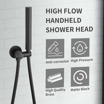 Black Shower Wand Brass Handheld Shower 7 Inch High Pressure Hand Held Shower Head High Flow Sprayer, 2 In 1 Function with 59 inch Hose, Bracket
