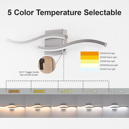 23.62 inch Brushed Nickel LED Vanity Light, 5CCT Dimmable Bathroom Light Fixture Over Mirror, Modern Curved Wall Lamp 2500K-5500K for Bathroom Lighting