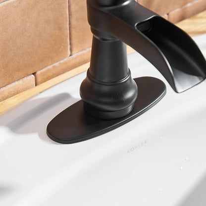 Black Bathroom Sink Faucet Waterfall Bath Faucets Single Handle | Single Hole Deck Mounted, Includes Matching Pop Up Drain and Supply Hose, Farmhouse Antique Commercial, Lead-free Brass