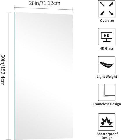 KOCUUY Frameless Mirror, 60"x28" Bathroom Mirror for Over Sink, Upgraded Shatterproof, Large Rectangle Unframed Mirror for Wall, Bathroom, Bedroom, Living Room, Entryway, Hang Horizontal/Vertical