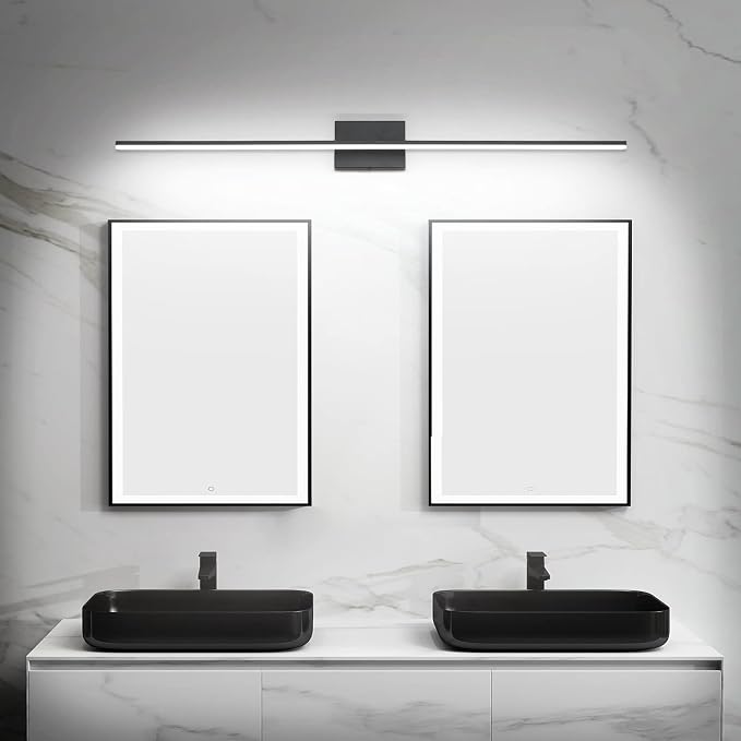 Black Bathroom Light Fixtures - 48 inch Modern Vanity Lights for Bath LED Bathroom Lights Over Mirror Dimmable Cool White Light