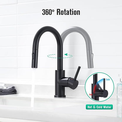 CREA Bathroom Faucet with Pull Out Sprayer,Black Bar Sink Faucets for Small Kitchen Mini Pre Wet Bar Vanity,Single Handle Pull Down 2 Modes,cUPC/NSF