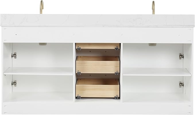 Nona 72" Solid Wood Double Sink Bathroom Vanity | Marble Countertop & Backsplash | Soft Closing Doors & Drawers | Nickel Brushed Handles | White Cabinet Undermount Ceramic Sink Top | Pre-Assembled