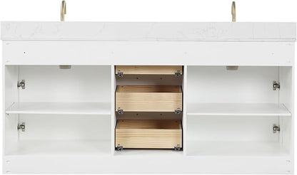 Nona 72" Solid Wood Double Sink Bathroom Vanity | Marble Countertop & Backsplash | Soft Closing Doors & Drawers | Nickel Brushed Handles | White Cabinet Undermount Ceramic Sink Top | Pre-Assembled