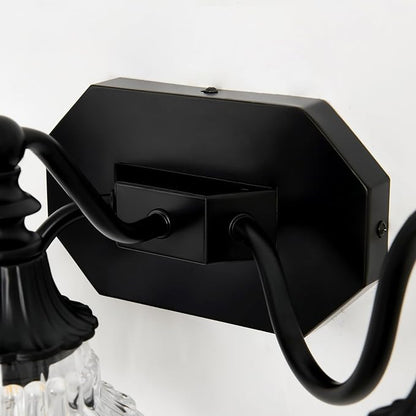 hesoge Farmhouse Bathroom Light Fixture Vintage Vanity Light with Crystal Glass Shade Black 3 Light Wall Mount Lamp Over Mirror