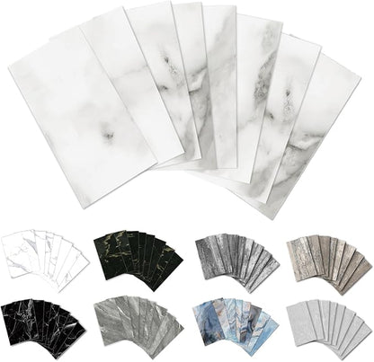 URCOLOR 32-Piece Peel and Stick Backsplash Wall Tile, 4"x 8" PVC Glossy White Gray Marble Stick on Subway Tiles for Kitchen, Bathroom, Laundry Room, Camper, Fireplace
