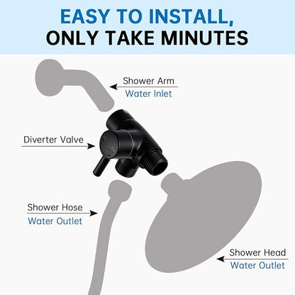 G-Promise Solid Metal 3-Way Shower Diverter Valve (Matte Black) | Smooth Knob Switch, Spray Separately or Both, Anti-Leak, Easy to Install, Standard Connections, Universal Replacement Part