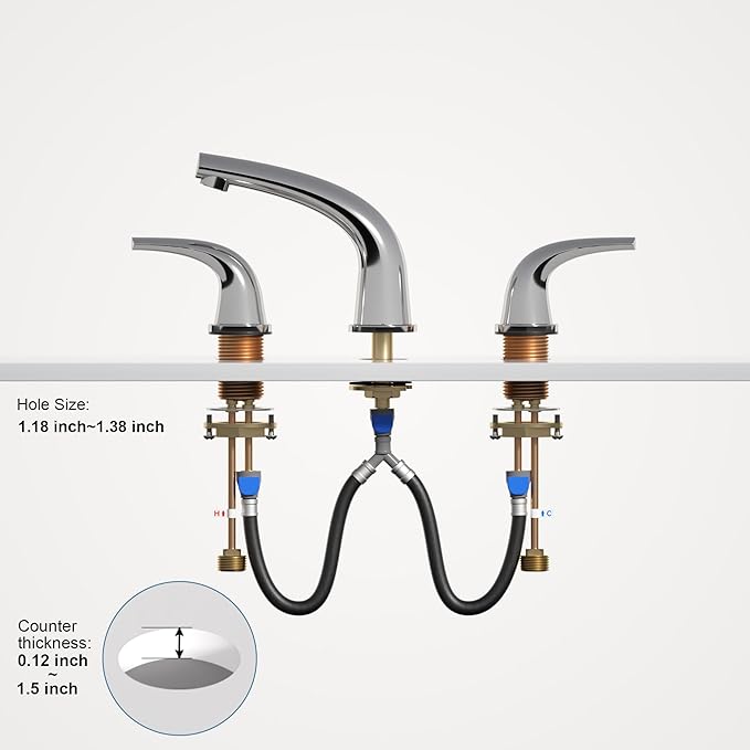 Solid Brass Widespread Bathroom Faucet,8-inch Faucets with Pop Up Drain Assembly and 2 Water Supply Lines Faucets Polished Chrome