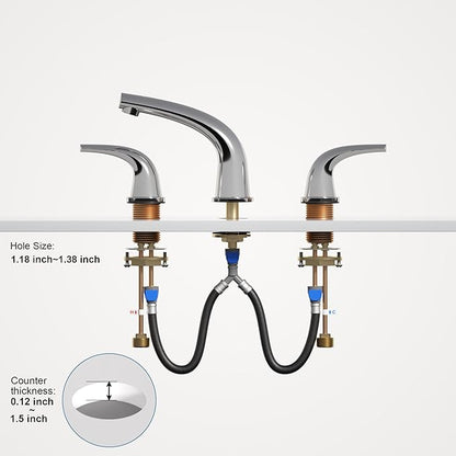 Solid Brass Widespread Bathroom Faucet,8-inch Faucets with Pop Up Drain Assembly and 2 Water Supply Lines Faucets Polished Chrome