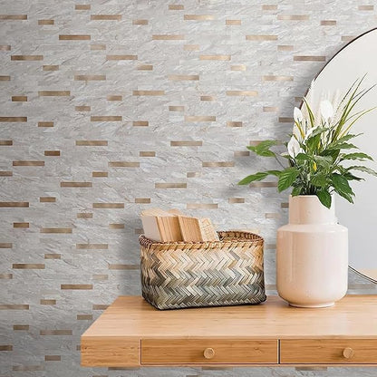 DICOFUN 10 Sheets Marble Look Peel and Stick Backsplash Wall Tile, PVC Kitchen Backsplash Peel and Stick in Light Brown, 9.4 sq.ft