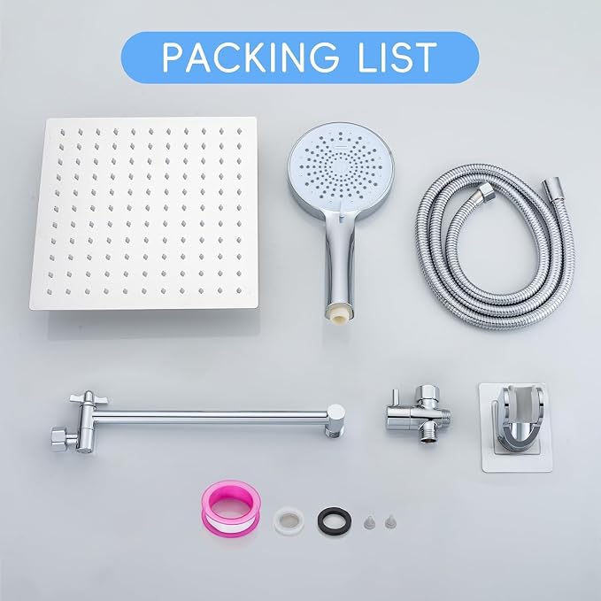 Peicuai Shower Head Combo, 10 Inch High Pressure Rain Shower Head with 11 Inch Adjustable Extension Arm, 5-Setting Handheld Shower with Long Hose, Powerful Spray for Low Water Pressure