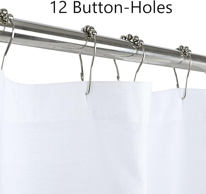 DOSLY IDÉES Farmhouse Shower Curtain, White Cloth Button Curtain, Cotton Blend Fabric, Rustic Country Shabby Chic Style, 72x72 in, Bathroom