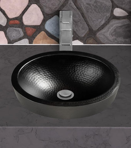 Monarch Abode Bathroom Sink – 17-Inch Oval Skirted Drop In Bathroom Sink, Top Mount Hand Hammered Matte Black Aluminum Vanity Sinks for Countertop, Powder Room, Restroom, Drop in Sinks for Bathrooms