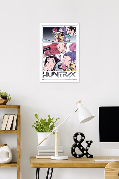 Trends International Netflix KPop Demon Hunters (2025) - Huntrix Manga Panels Wall Poster, 22.4L x 14.7W, White Framed Version