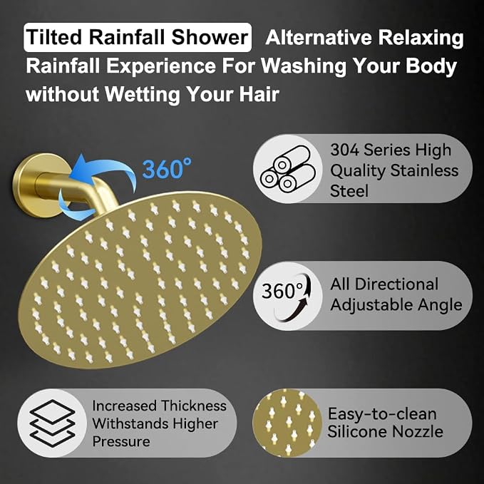 Shower Systems Round Shower Faucet Set, 12+6" Dual Rainfall Shower head with 2 in 1 Handheld Spray, Ceiling Mount Push Button Shower Set with Valve and Trim Kit Brushed Gold,Can Use All at Once