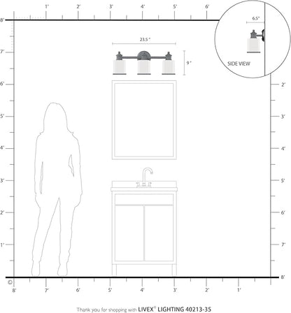 Livex Lighting 40213-35 Middlebush Collection 3-Light Bathroom Vanity Light with Double Shaded Hand Crafted Glass Shades, Polished Nickel, 23.5 x 6.5 x 9