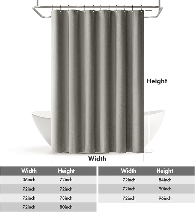 MIULEE Linen Fabric Shower Curtain Grey W72*L78 12 Metal Hooks | Modern, Heavy Duty, Shower Curtain Set, Waterproof Thick Cloth Shower Curtains, Bathroom Hotel Bathtub, Washable