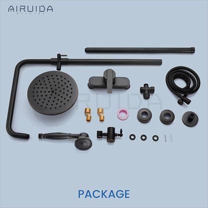 Airuida Exposed Shower System,8 Inch Rainfall Shower Head with Handheld Spray,Single Handle Wall Mount Shower Faucet Set,Solid Brass Dual Function Exposed Pipe Fixture for Bathroom,Oil Rubbed Bronze