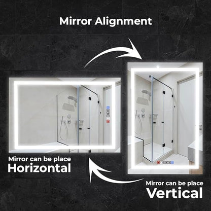 20x30 Inch Rectangular LED Bathroom Mirror with Lights Front and Backlit, 3 Color Modes, Touch Dimmer, Anti-Fog - Wall Mounted Vanity Mirror for Bathroom, Bedroom - Fab Glass and Mirror