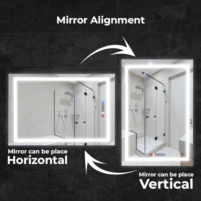 40x32 Inch Rectangular LED Bathroom Mirror with Lights Front and Backlit, 3 Color Modes, Touch Dimmer, Anti-Fog - Wall Mounted Vanity Mirror for Bathroom, Bedroom - Fab Glass and Mirror