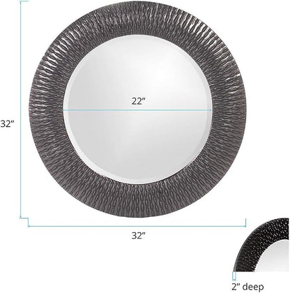Howard Elliott Collection Bergman Large Round Wall Mirror, Charcoal Gray Finish with Starburst Effect, Modern Decorative Hanging Vanity Mirror for Living Room, Bathroom and Entryway, 32 x 32 Inch