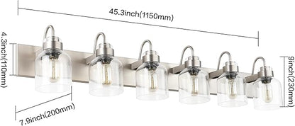 PRESDE Brushed Nickel 6 Light Bathroom Vanity Light for Bathroom Light Fixtures Over Mirror with Bubble Glass Globes Bath Vanity Lighting