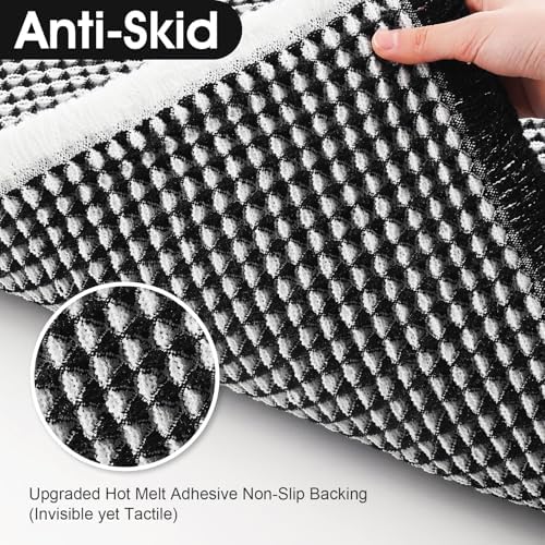 Upgraded Waffle Bath Mat, 36"x24" Black & White, Super Absorbent Non-Slip Quick Dry Bathroom Rugs with Tassels, Machine Washable Ultra Soft Boho Bath Rugs for Floor, Toilet Mats Boho Farmhouse Decor